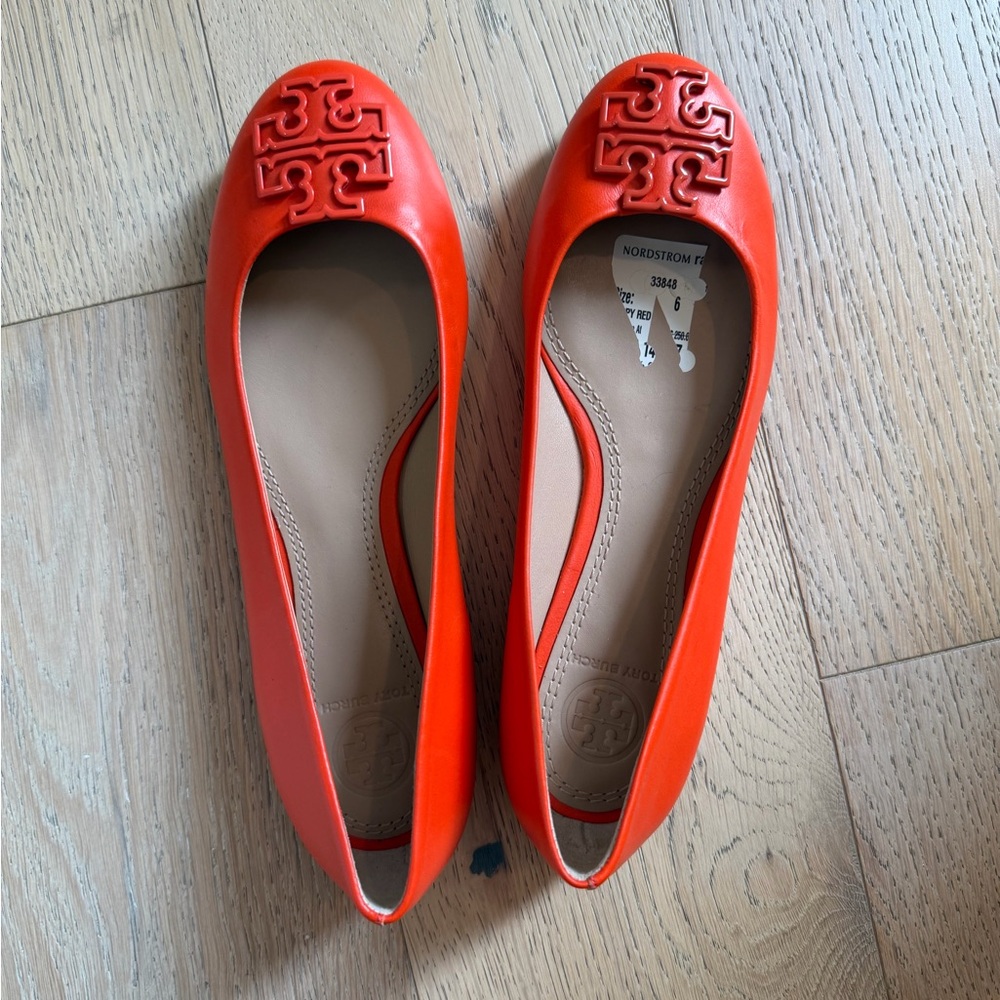 Tory Burch orange flats, size 6